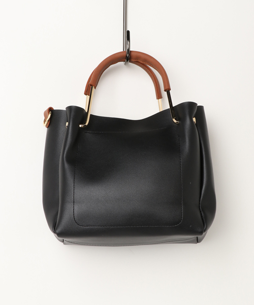 coca（coca）（コカ）の「ゴールドハンドルコンパクトスクエアバッグ（ハンドバッグ・レディース・ブラック/ベージュ・ONE SIZE）」の8枚目の写真