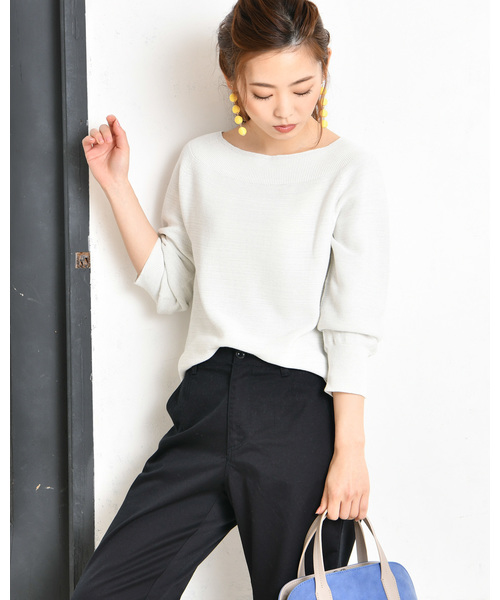 un dix cors（アンディコール）の「ラウンドネックガーターニット（ニット/セーター・レディース・ホワイト/ベージュ/ミント・ﾌﾘ-）」の2枚目の写真