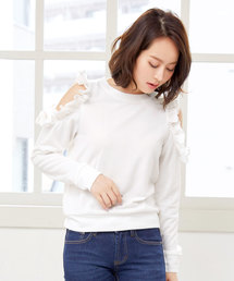 KOBE LETTUCE | フリルで程よい甘さをplus！肩開きフリルオープンショルダートップス/レディース[C3074]神戸レタス(その他トップス)