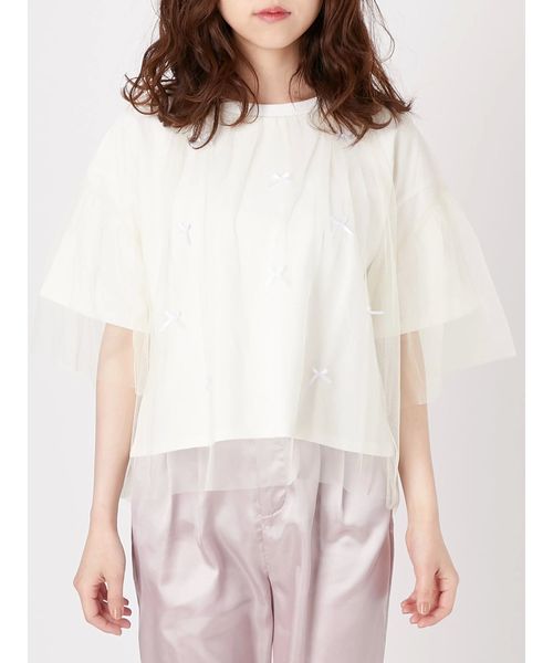 merry jenny（メリージェニー）の「チュールリボンTシャツ（Tシャツ/カットソー・レディース・オフホワイト/ブラック・FREE）」の6枚目の写真