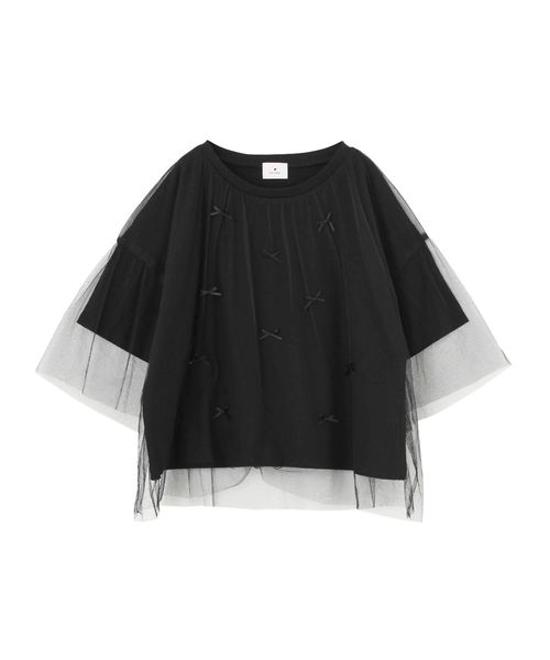 merry jenny（メリージェニー）の「チュールリボンTシャツ（Tシャツ/カットソー・レディース・オフホワイト/ブラック・FREE）」の4枚目の写真