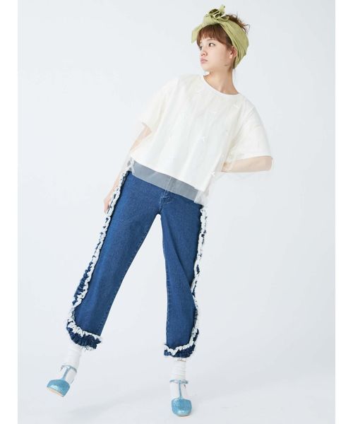 merry jenny（メリージェニー）の「チュールリボンTシャツ（Tシャツ/カットソー・レディース・オフホワイト/ブラック・FREE）」の15枚目の写真