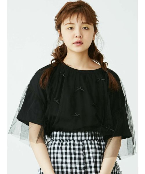 merry jenny（メリージェニー）の「チュールリボンTシャツ（Tシャツ/カットソー・レディース・オフホワイト/ブラック・FREE）」の16枚目の写真
