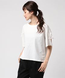 袖リボンあきTシャツ
