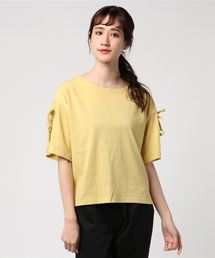 袖リボンあきTシャツ