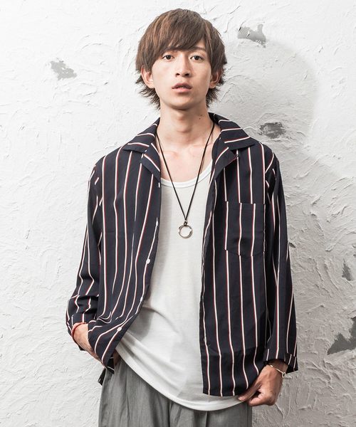 MinoriTY（マイノリティ）の「オープンカラー八分マルチストライプシャツ 開襟シャツ（シャツ/ブラウス・メンズ・ホワイト/ブラック/ネイビー/ピンク/ワイン・M/L）」の3枚目の写真