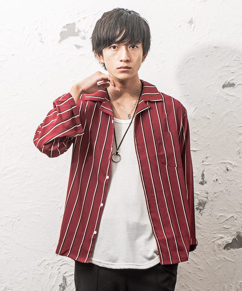 MinoriTY（マイノリティ）の「オープンカラー八分マルチストライプシャツ 開襟シャツ（シャツ/ブラウス・メンズ・ホワイト/ブラック/ネイビー/ピンク/ワイン・M/L）」の5枚目の写真