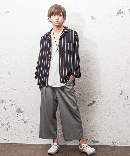 MinoriTY（マイノリティ）の「オープンカラー八分マルチストライプシャツ 開襟シャツ（シャツ/ブラウス・メンズ・ホワイト/ブラック/ネイビー/ピンク/ワイン・M/L）」の8枚目の写真