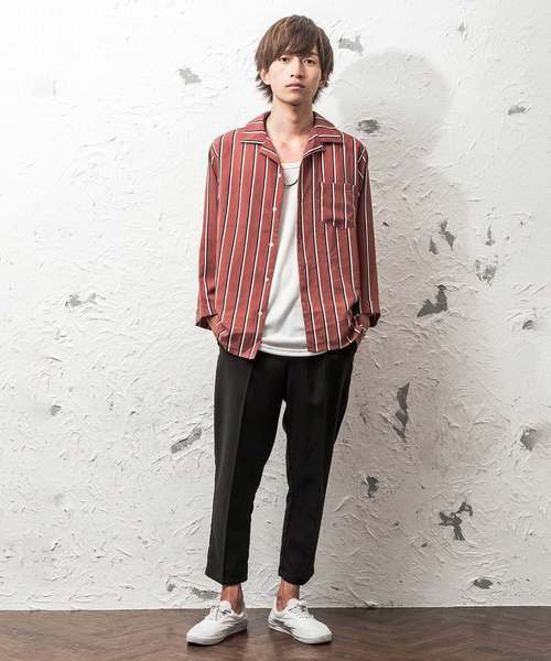 MinoriTY（マイノリティ）の「オープンカラー八分マルチストライプシャツ 開襟シャツ（シャツ/ブラウス・メンズ・ホワイト/ブラック/ネイビー/ピンク/ワイン・M/L）」の9枚目の写真