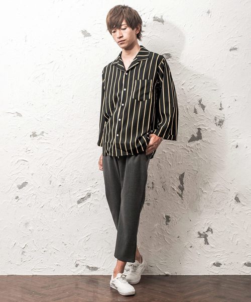 MinoriTY（マイノリティ）の「オープンカラー八分マルチストライプシャツ 開襟シャツ（シャツ/ブラウス・メンズ・ホワイト/ブラック/ネイビー/ピンク/ワイン・M/L）」の7枚目の写真