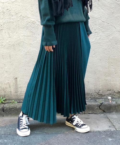 Munich（ミューニック）の「ポリエステルフランネルプリーツスカート（スカート・レディース・ブラック/ライトベージュ/グリーン/ピンク/ダークグレー/キャメル・S）」の4枚目の写真