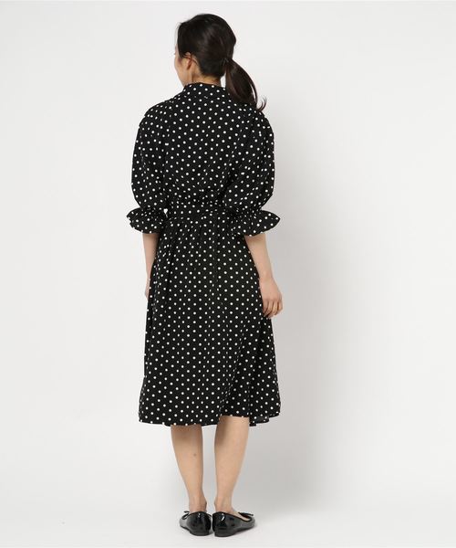 MARLENE JOBERT（マルレーヌ　ジョベル）の「デシンストライプ＆ドット開襟ワンピース（ワンピース・レディース・ブラック/オフホワイト/ベージュ・FREE）」の19枚目の写真