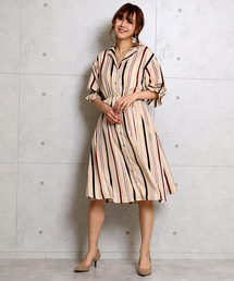 MARLENE JOBERT | デシンストライプ＆ドット開襟ワンピース(ワンピース)