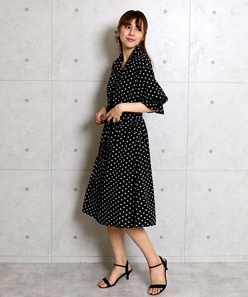 MARLENE JOBERT（マルレーヌ　ジョベル）の「デシンストライプ＆ドット開襟ワンピース（ワンピース・レディース・ブラック/オフホワイト/ベージュ・FREE）」の7枚目の写真