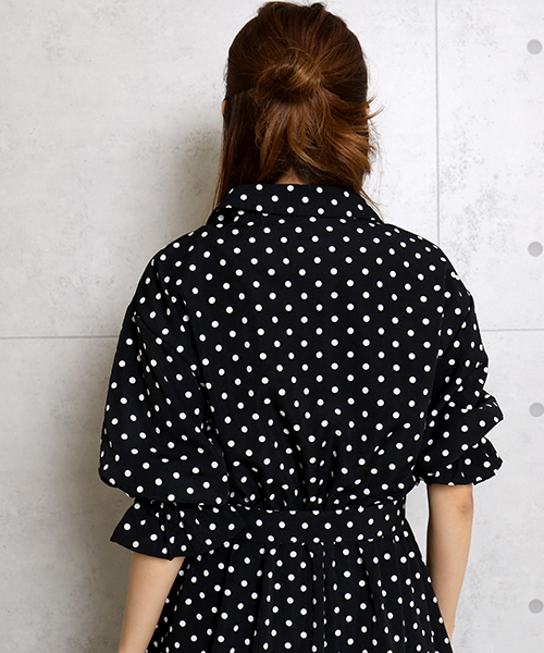 MARLENE JOBERT（マルレーヌ　ジョベル）の「デシンストライプ＆ドット開襟ワンピース（ワンピース・レディース・ブラック/オフホワイト/ベージュ・FREE）」の18枚目の写真