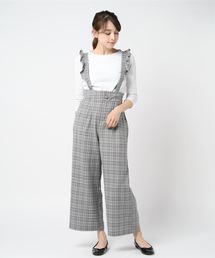 【WEB限定】フリルサスペンダー付チェックワイドパンツ