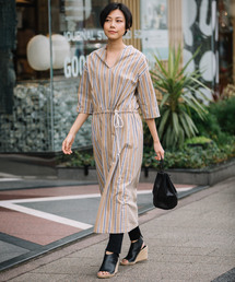 Munich | 【4.6ozデニム＆ストライプ】ドビードローストリングロングワンピース(ワンピース)