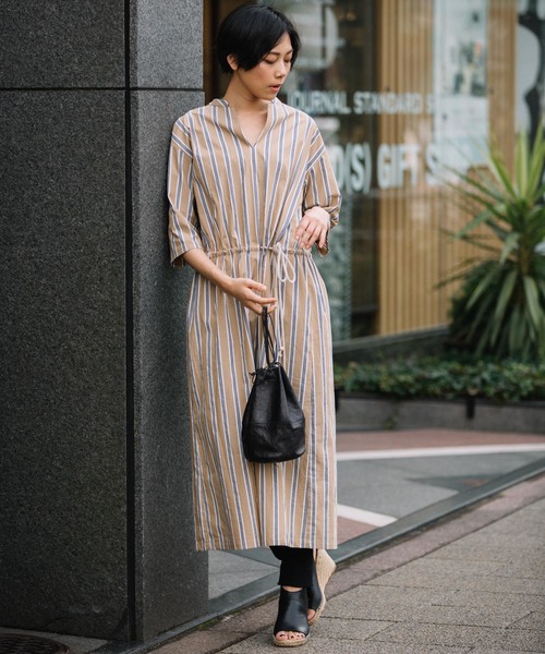 Munich（ミューニック）の「【4.6ozデニム＆ストライプ】ドビードローストリングロングワンピース（ワンピース・レディース・ベージュ/アイボリー/ブルー/ネイビー/ネイビー×ホワイト・FREE）」の13枚目の写真