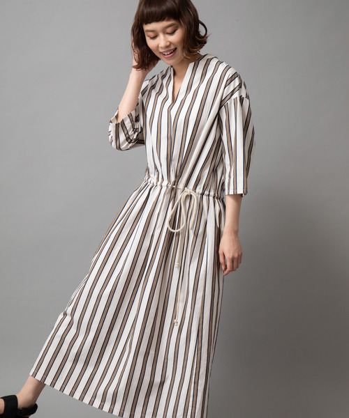 Munich（ミューニック）の「【4.6ozデニム＆ストライプ】ドビードローストリングロングワンピース（ワンピース・レディース・ベージュ/アイボリー/ブルー/ネイビー/ネイビー×ホワイト・FREE）」の19枚目の写真