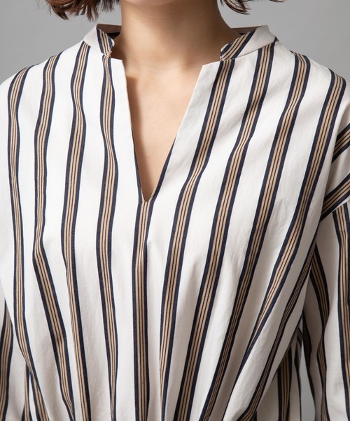 Munich（ミューニック）の「【4.6ozデニム＆ストライプ】ドビードローストリングロングワンピース（ワンピース・レディース・ベージュ/アイボリー/ブルー/ネイビー/ネイビー×ホワイト・FREE）」の8枚目の写真