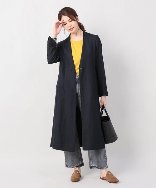 JOINT WORKS(ジョイントワークス)の「リネンレーヨンVネックチェスターコート(チェスターコート・レディース・カーキ/ネイビー・FREE)」の6枚目の写真