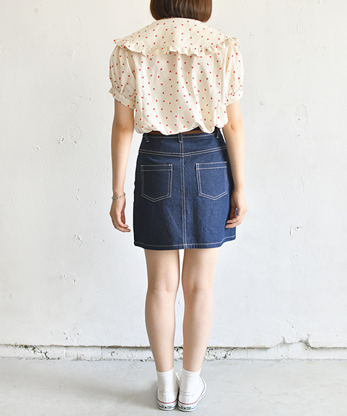 PairPair（ペアペア）の「襟フリルハート柄プリントブラウス（シャツ/ブラウス・レディース・ブラック/アイボリー・FREE）」の6枚目の写真