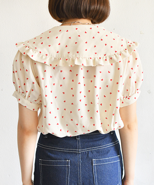 PairPair（ペアペア）の「襟フリルハート柄プリントブラウス（シャツ/ブラウス・レディース・ブラック/アイボリー・FREE）」の9枚目の写真