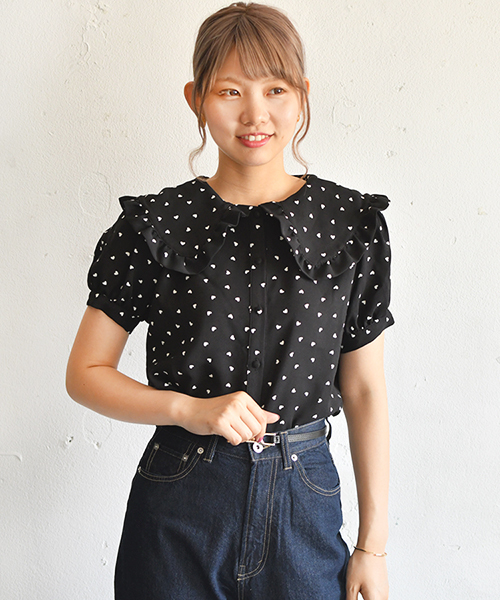 PairPair（ペアペア）の「襟フリルハート柄プリントブラウス（シャツ/ブラウス・レディース・ブラック/アイボリー・FREE）」の13枚目の写真