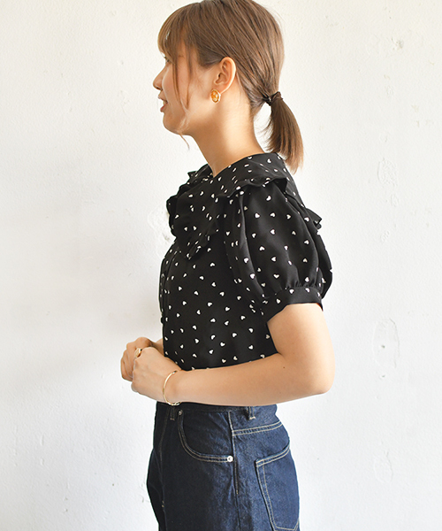 PairPair（ペアペア）の「襟フリルハート柄プリントブラウス（シャツ/ブラウス・レディース・ブラック/アイボリー・FREE）」の14枚目の写真