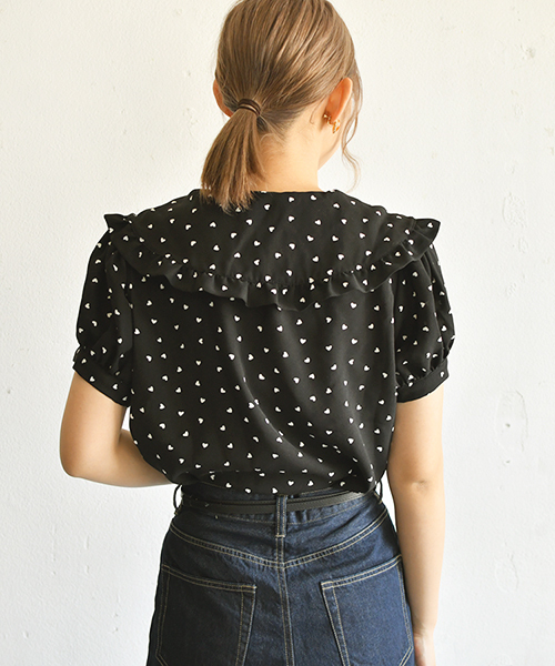 PairPair（ペアペア）の「襟フリルハート柄プリントブラウス（シャツ/ブラウス・レディース・ブラック/アイボリー・FREE）」の15枚目の写真