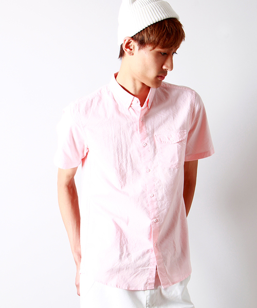 WEGO（ウィゴー）の「WEGO/ガーメントダイオックス半袖シャツ（シャツ/ブラウス・メンズ・ホワイト/ネイビー/イエロー/ピンク・MEDIUM/LARGE）」の4枚目の写真