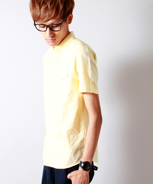 WEGO（ウィゴー）の「WEGO/ガーメントダイオックス半袖シャツ（シャツ/ブラウス・メンズ・ホワイト/ネイビー/イエロー/ピンク・MEDIUM/LARGE）」の3枚目の写真