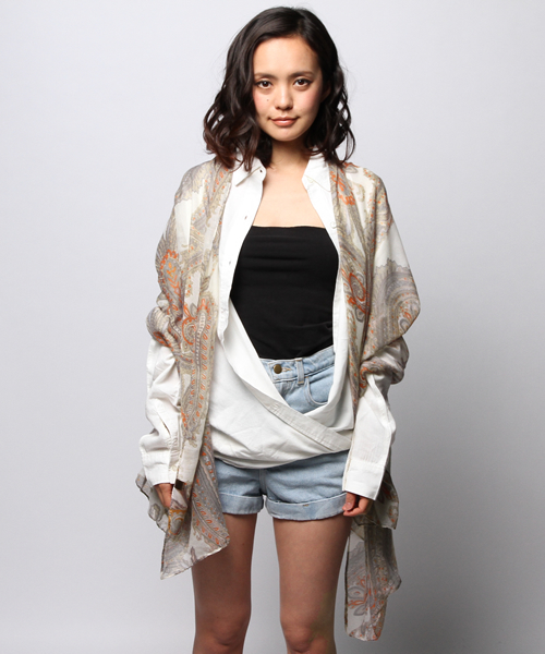 goa（ゴア）の「麻レーヨン2wayカシュクールシャツ×ペイズリーストールSET（シャツ/ブラウス・レディース・キナリ/オフホワイト・FREE）」の3枚目の写真