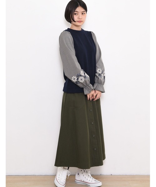 POU DOU DOU（プードゥドゥ）の「ニットソークロスステッチボリューム袖トップス（Tシャツ/カットソー・レディース・ネイビー/ブラウン/アイボリー・3）」の14枚目の写真