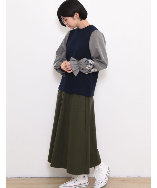 POU DOU DOU（プードゥドゥ）の「ニットソークロスステッチボリューム袖トップス（Tシャツ/カットソー・レディース・ネイビー/ブラウン/アイボリー・3）」の15枚目の写真