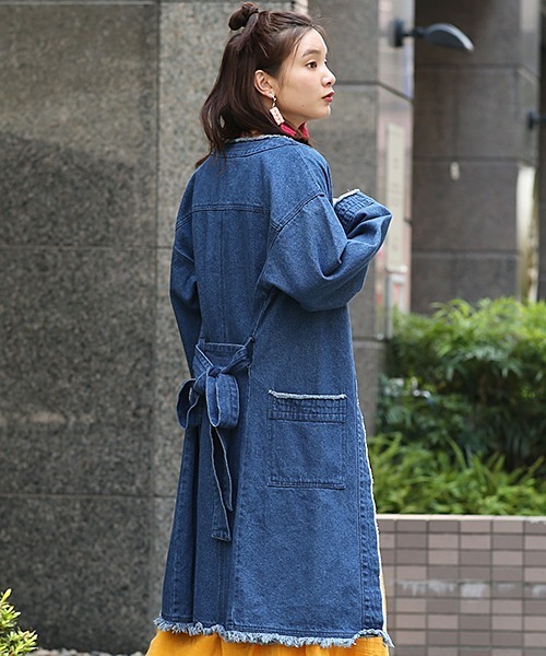 チチカカ（チチカカ）の「着流しガウン（ノーカラージャケット・レディース・ベージュ/インディゴブルー・FREE）」の2枚目の写真