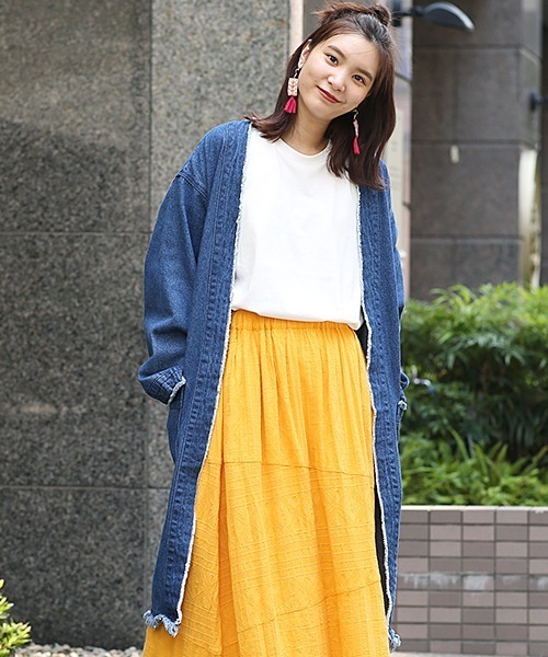 チチカカ（チチカカ）の「着流しガウン（ノーカラージャケット・レディース・ベージュ/インディゴブルー・FREE）」の8枚目の写真