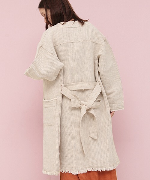 チチカカ（チチカカ）の「着流しガウン（ノーカラージャケット・レディース・ベージュ/インディゴブルー・FREE）」の6枚目の写真