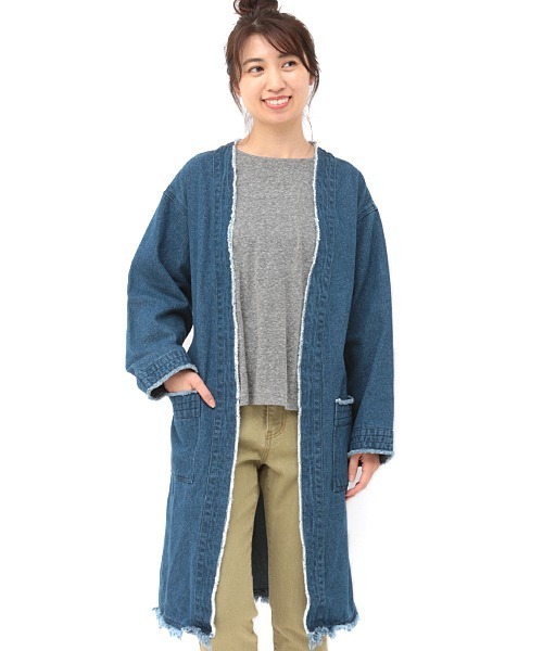 チチカカ（チチカカ）の「着流しガウン（ノーカラージャケット・レディース・ベージュ/インディゴブルー・FREE）」の13枚目の写真