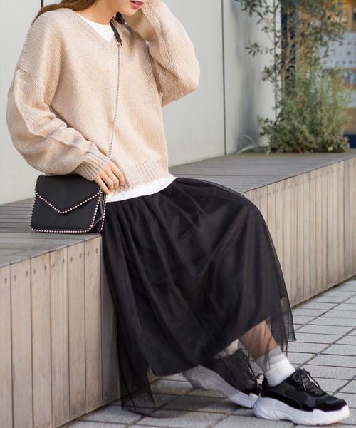 SpRay（スプレイ）の「【WEB限定】チュールスカート（スカート・レディース・ブラック/グレー/ピンク/アイボリー・FREE）」の2枚目の写真