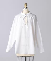 美品 ブラミンクP C B/GATH STD バンドカラーリボンギャザーブラウス 美品 ブラミンクP C B/GATH STD バンドカラーリボンギャザーブラウス