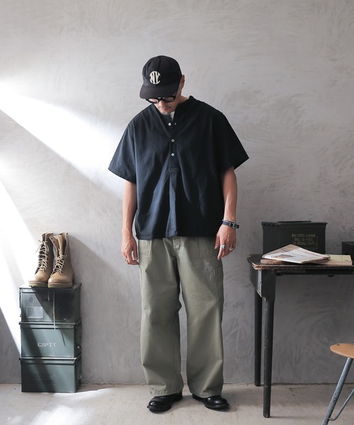 WAIPER.inc（ワイパーインク）の「新品 ブルガリア軍 1950年代復刻 半袖 グランパシャツ 後染め（シャツ/ブラウス・メンズ・ブラック/ネイビー/オリーブ・M/L/XL）」の16枚目の写真