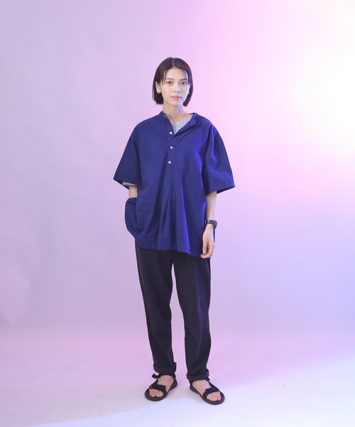 WAIPER.inc（ワイパーインク）の「新品 ブルガリア軍 1950年代復刻 半袖 グランパシャツ 後染め（シャツ/ブラウス・メンズ・ブラック/ネイビー/オリーブ・M/L/XL）」の9枚目の写真