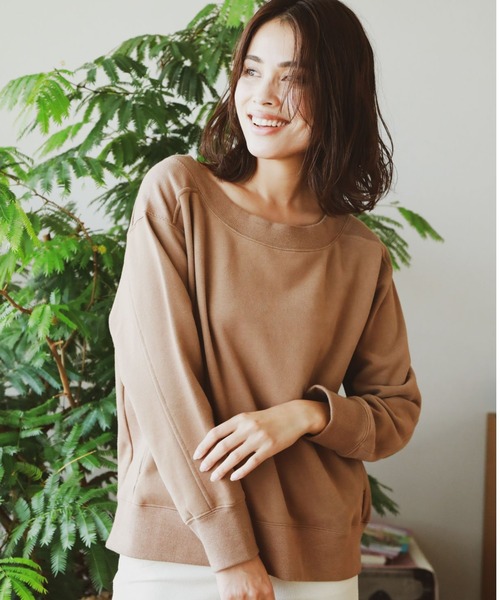 BAYFLOW(ベイフロー)の「ボートネックウラケプルオーバー(Tシャツ/カットソー・レディース・チャコールグレー/ブラウン/オレンジ・SMALL/MEDIUM)」の1枚目の写真