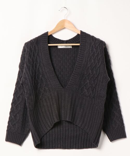 KOBE LETTUCE（コウベレタス）の「インドネシア深Vネックケーブルニットトップス（ニット/セーター・レディース・ネイビー/アイボリー/モカ/チャコール・FREE）」の7枚目の写真