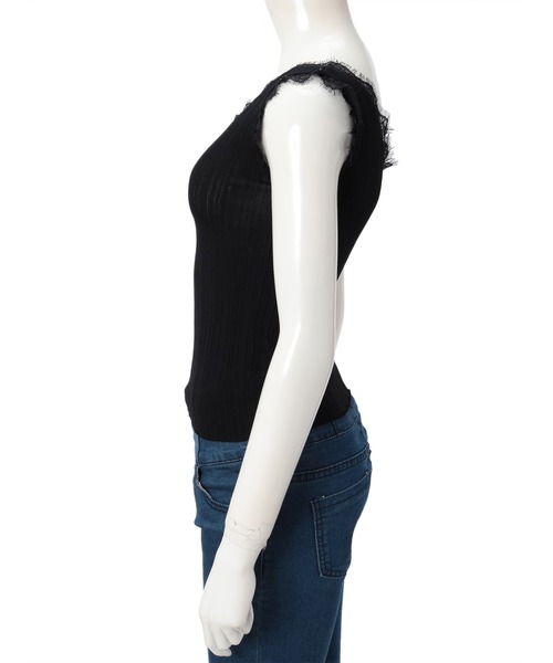 fifth（フィフス）の「レースドッキングニットタンクトップ（キャミソール・レディース・ホワイト/ブラック・MEDIUM）」の5枚目の写真