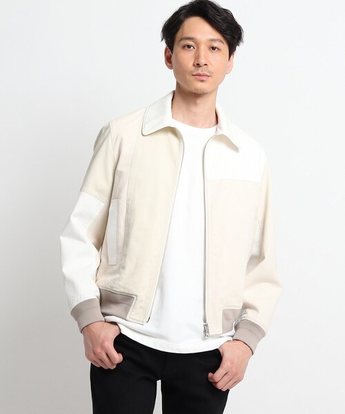 TAKEO KIKUCHI(タケオキクチ)の「◆デニムパッチワークリブブルゾン(デニムジャケット・メンズ・ネイビー/ホワイト・02/03)」の2枚目の写真