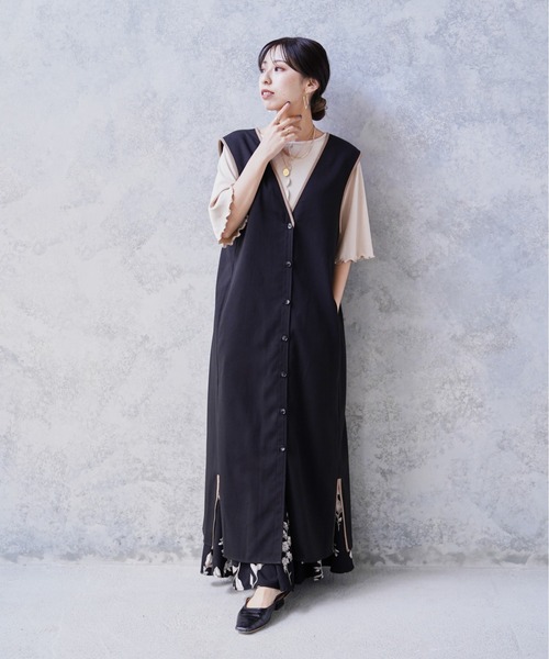 Happy John（ハッピージョン）の「3wayパイピングロングジャンスカ（ワンピース・レディース・ブラック/カーキ/モカ・FREE）」の6枚目の写真