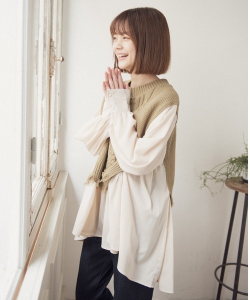 Damage Knit Docking Blouse/ダメージニットドッキングブラウス