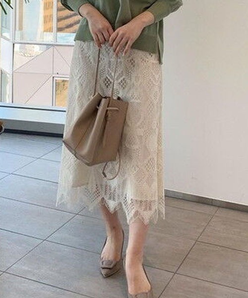 Te chichi（テチチ）の「コードレースセミフレアスカート（スカート・レディース・オフホワイト/グリーン/グレー・ﾌﾘ-）」の2枚目の写真